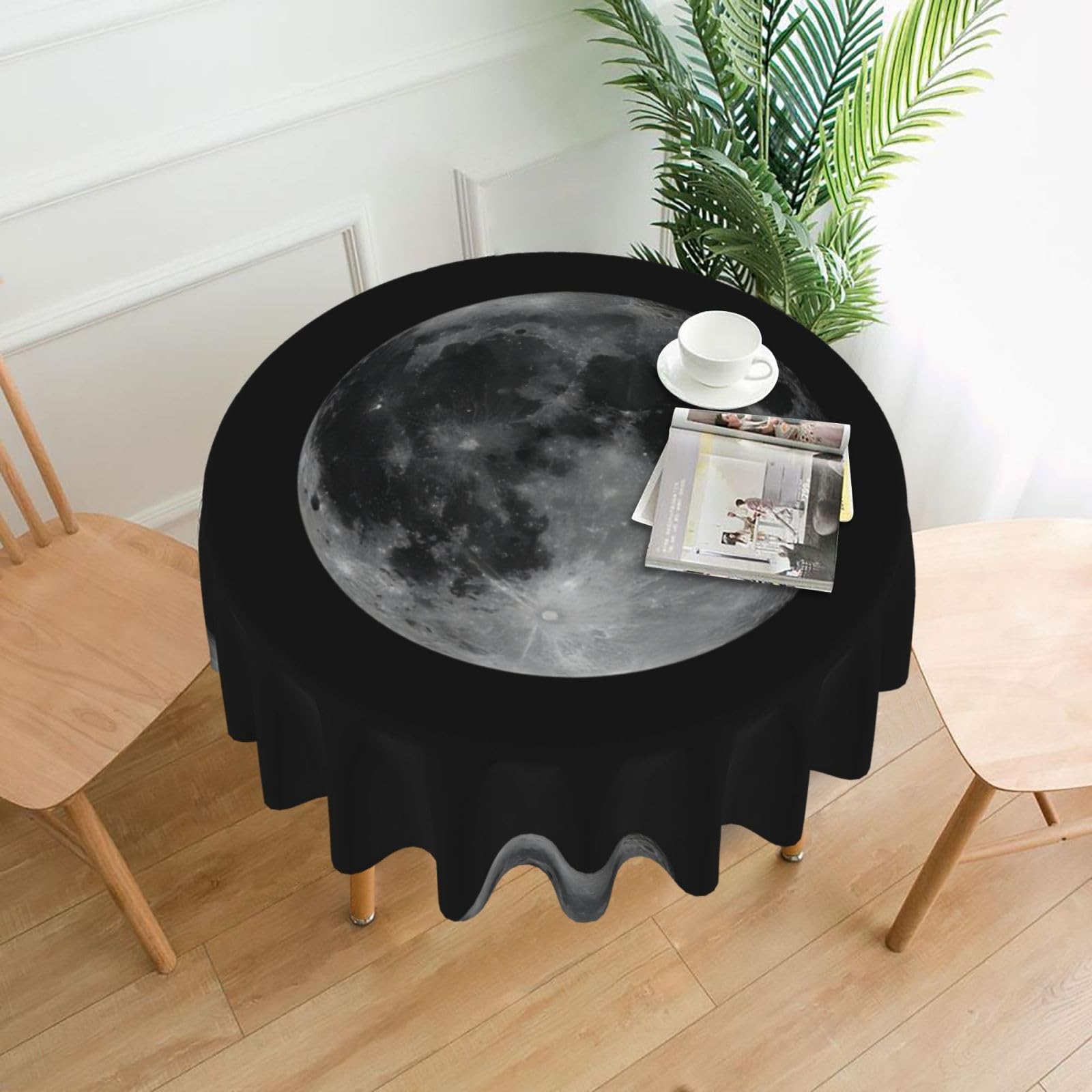 YYHHAOFA Moon Prints 60in Round Decorative Tablecloth – High-Grade Polyester Throw Cover for Dining, Parties, and Outdoor Events
