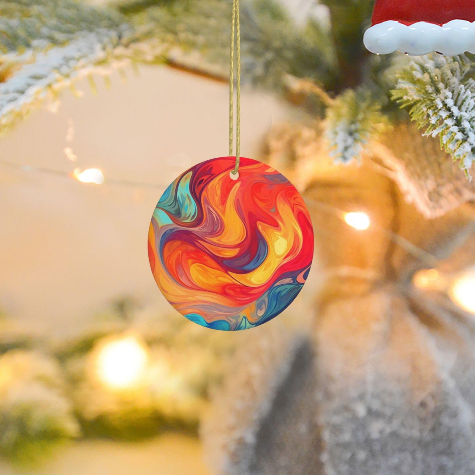 Christmas Ornaments for Christmas Tree Decoration Ceramic Hanging Artistic Effect Colorful Ornament with Gold Ribbon Crafts Round Pendant for Keepsake Gifts Glass Xmas Decor Party Supplies
