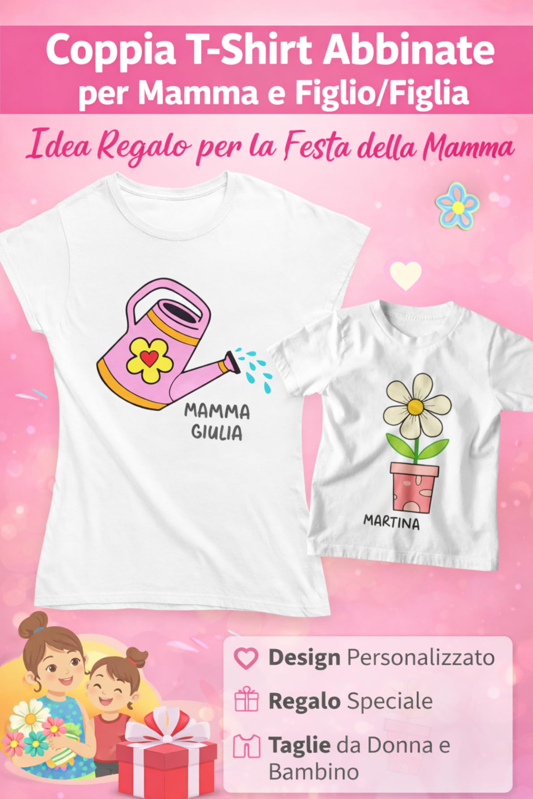 bubbleshirt Coppia T-Shirt Abbinate per Mamma e Figlio/Figlia - Idea Regalo per la Festa della Mamma