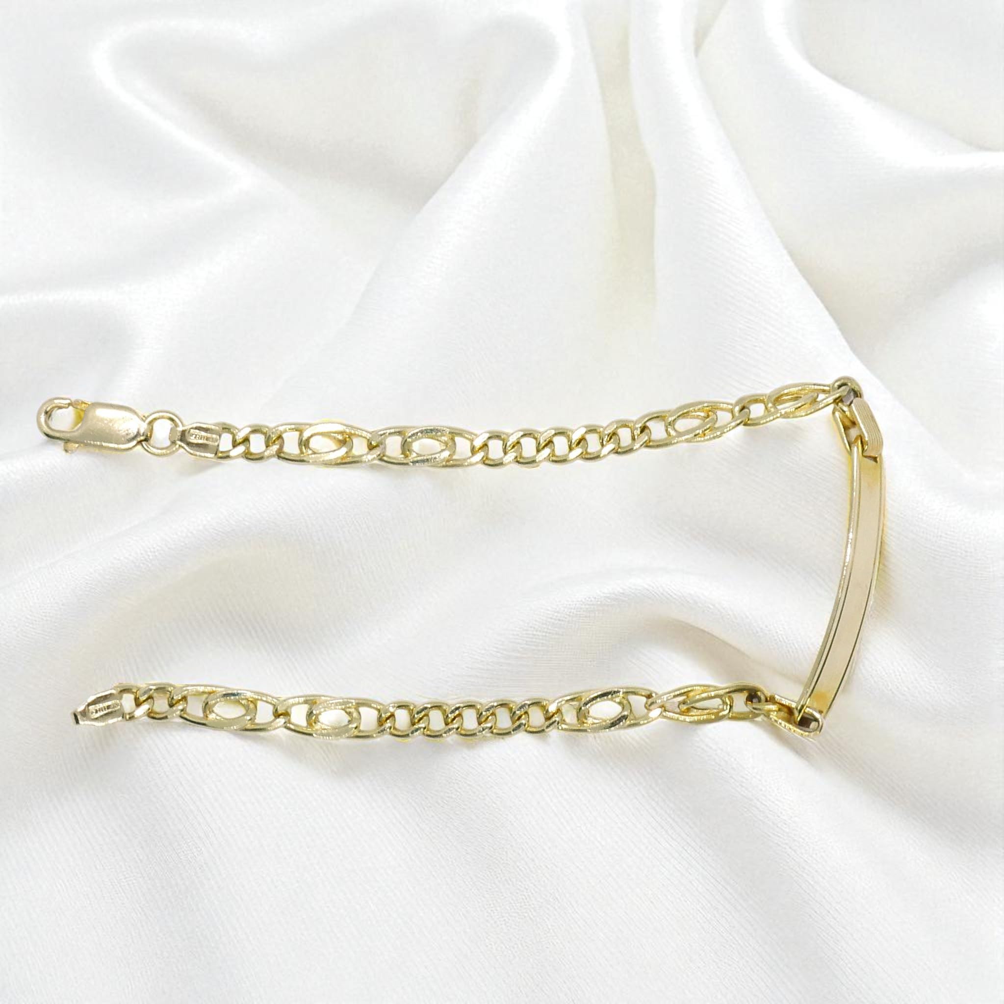 Never Say Never Braccialetto per comunione in oro giallo 18 carati, per bambino, con targhetta personalizzabile – 18,5 cm – 4,0 mm – 6,25 g