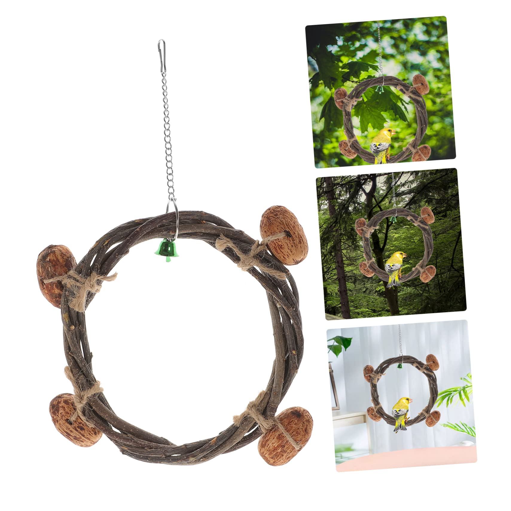 minkissy 3 Pezzi Altalena Per Pappagalli in Rattan Trespolo Giocattolo Per Parrocchetti Giocattolo Da Appendere Supporto Per Arrampicata