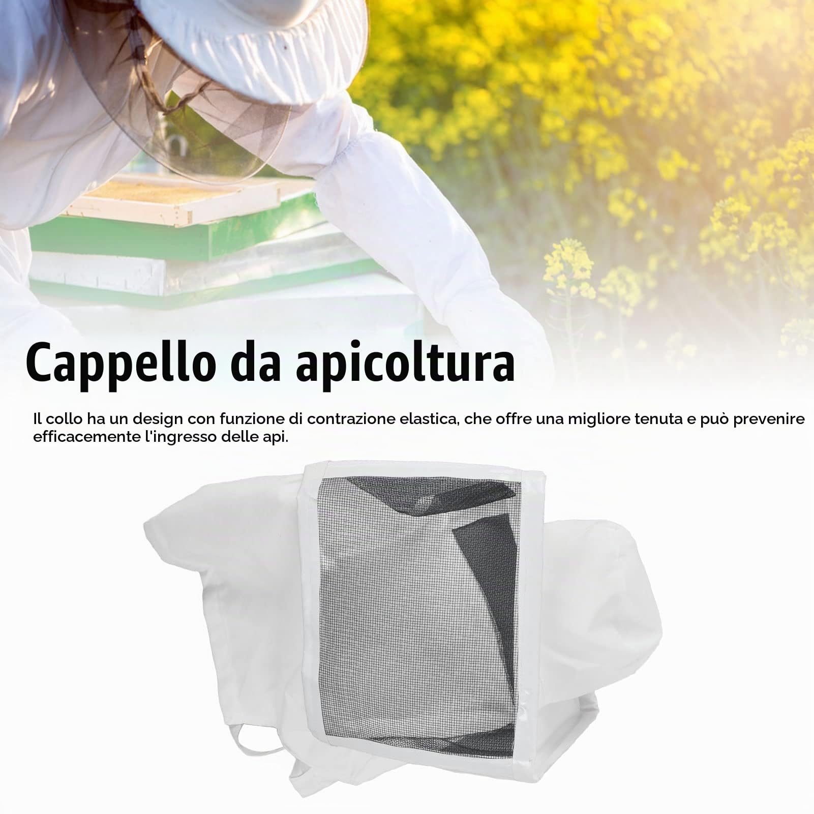 Cappello da Apicoltore con Velo, 28 X 28 cm Accessori per Apicoltura | Rete Traspirante, Contrazione Maschera Apicoltore Tuta Apicoltore Apicoltori, Cappello da Apicoltore con Bordo Bianco