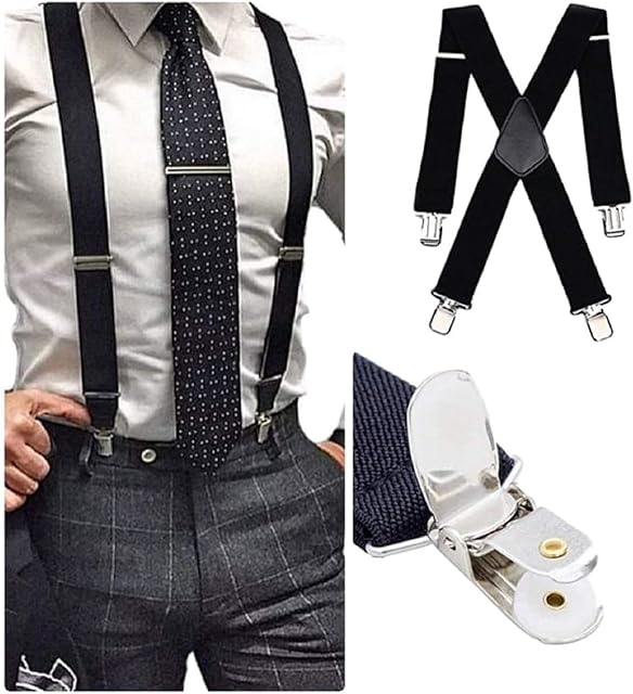 Mens Suspender Braces Unisex Tuxedo Suspenders X-Back Trouser Style Trend, Black, 1200mm Long x 35mm Wide
