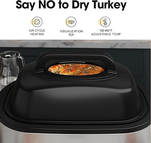 Miniatura 2 de Horno asador de 28 cuartos de galón, sartén eléctrica con tapa visible y autofundante, horno eléctrico grande de acero inoxidable para pavos,