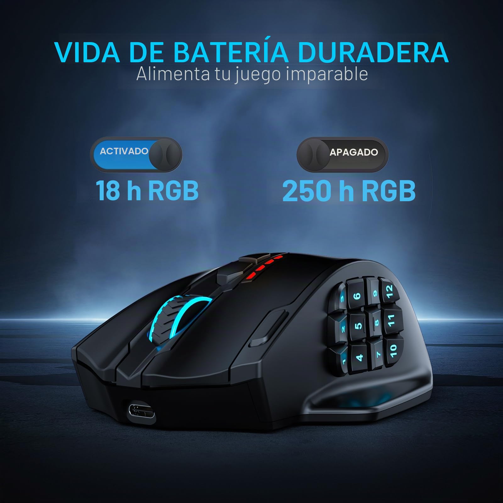 Redragon M913 MAX Ratón Gaming MMO Inalámbrico 26000 dpi | 16 Botones Programables BT 2.4G Conexión Software Enlaces Teclas Ajustables