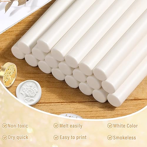 Vista 3 de Paxcoo 20 varillas de cera de sellado, palos de sellado de cera, pistola de pegamento para invitaciones de boda, cartas, sobres, tarjetas y Blanco
