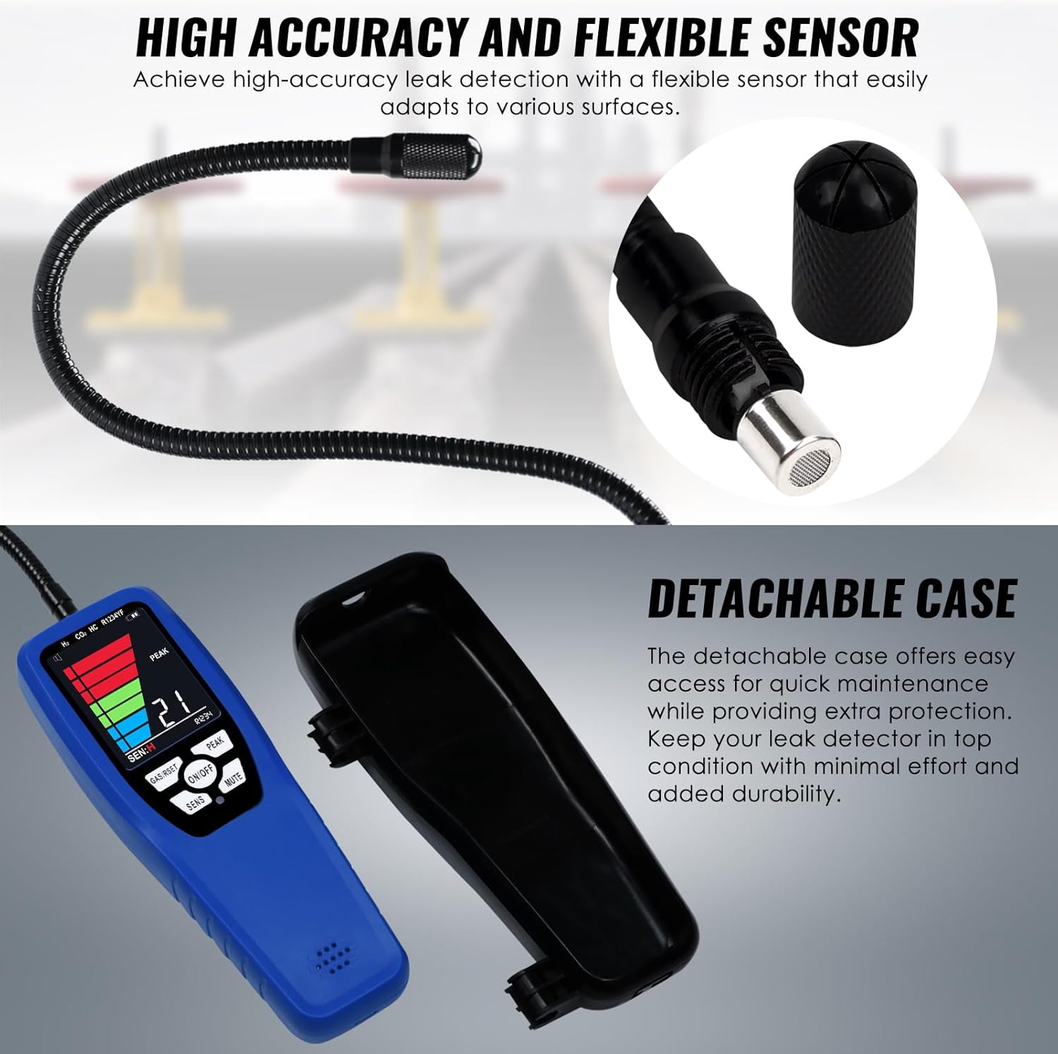 Refrigerant Leak Detector, HVAC Freon Leak Detector with 17 inch Probe, Rechargeable Gas Leak Detector for Air Conditioner, Refrigerator, Automotive, CFCs, HCFCs, HFCs, HFOs, R134A, R410A, R22