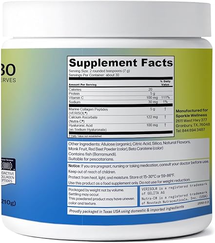 Miniatura 3 de Sparkle Wellness Péptidos de colágeno hidrolizados bioactivos VERISOL derivados marinos Suplemento de colágeno en polvo con vitamina C y ácido