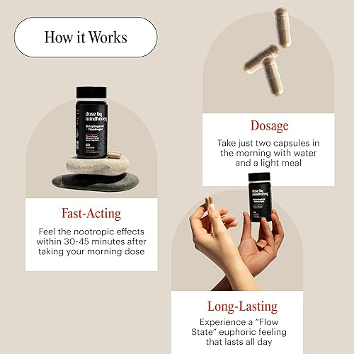 Miniatura 3 de Dose by Mindhoney - 60 unidades - Suplemento cerebral de adaptógeno nootrópico prémium - Apoya la memoria, el enfoque, la energía y el estado de