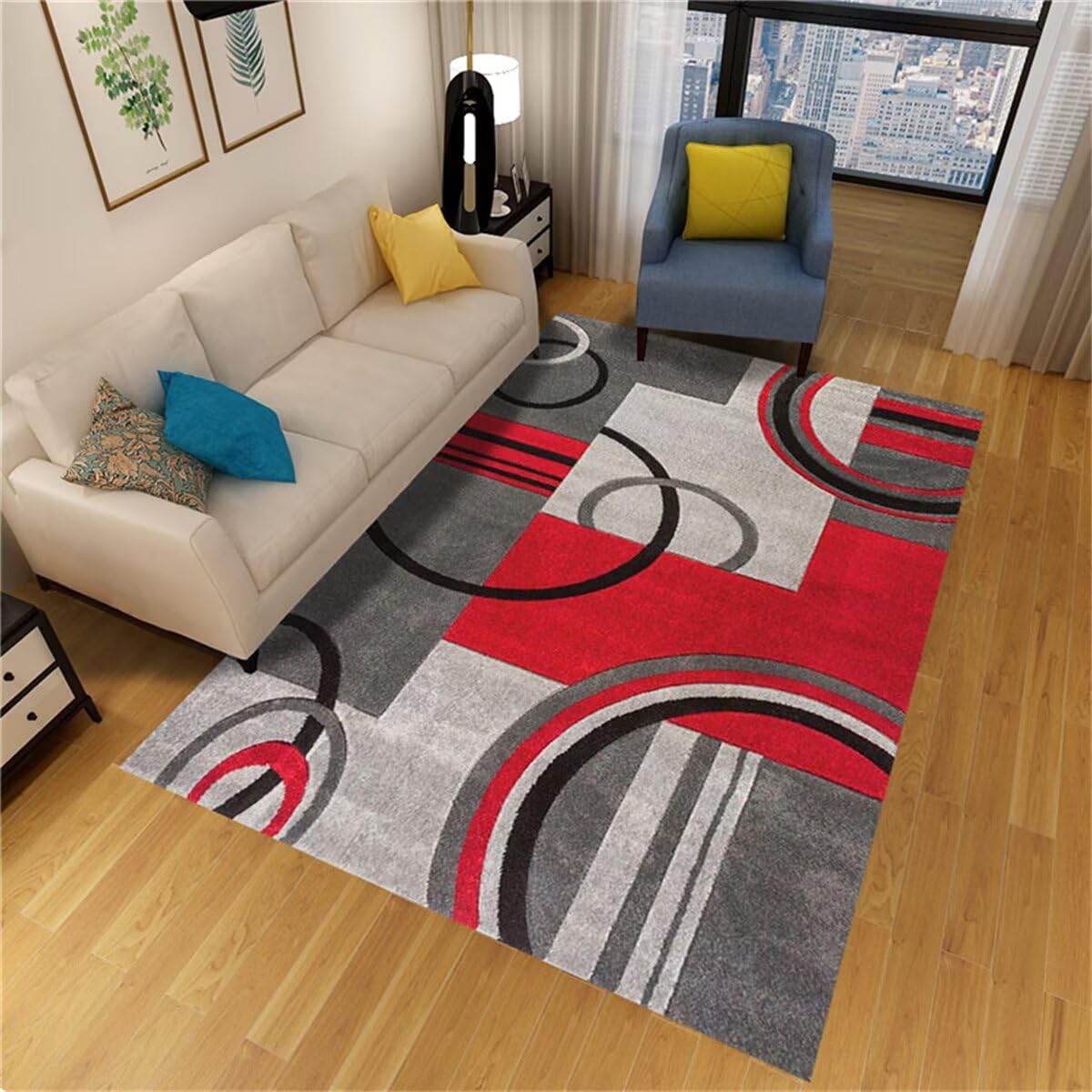 Tapis extérieur 170x240cm rouge pour terrasse chaleureuse et couloirs de maison moderne