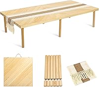 GLDZI Folding Boho Picnic Table with Runner, 60x30 Inch Portable Wooden Low Table, Adjustable Height for 6 - Indoor Outdoor Camping Beach Party