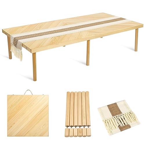 Folding Picnic Table with Table Runner, Portable Boho Low Picnic