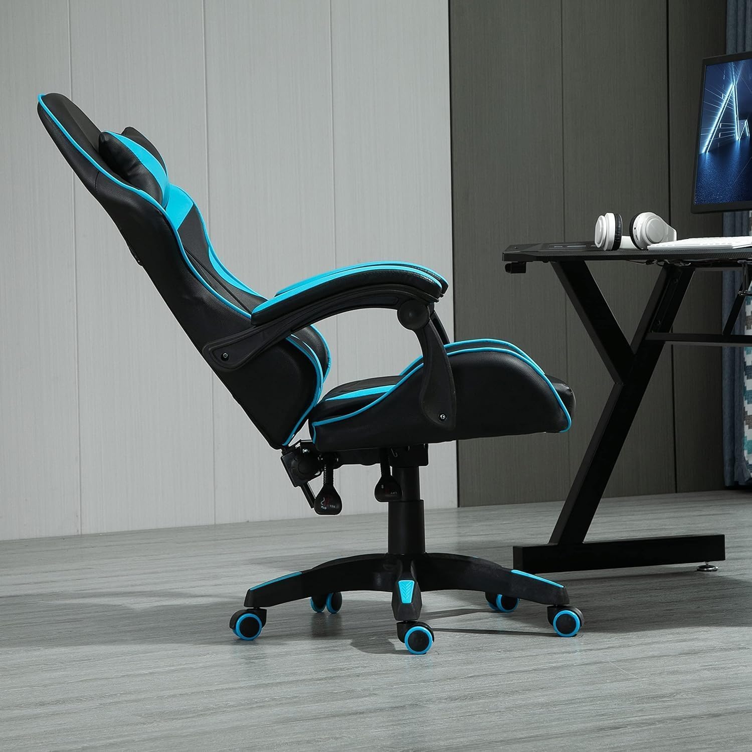 mcc direct Sedia da ufficio ergonomica, girevole, sedia da scrivania, sedia da gioco, sedia da gaming, blu