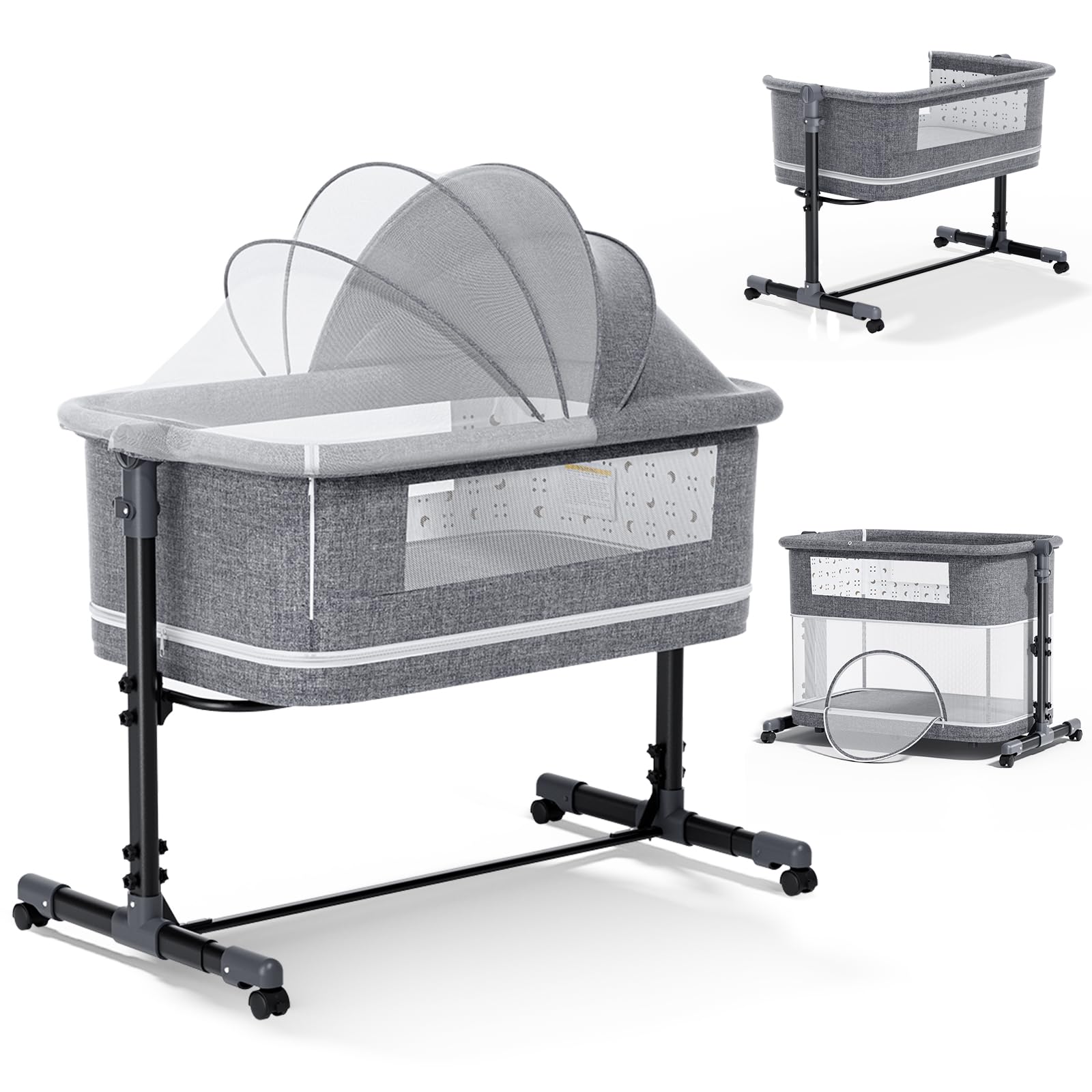 Culla per bambini, culla 3 in 1 per neonati 6 mesi, box per neonati con 4 piedini autobloccanti e altezza regolabile, materasso in rete traspirante, facile da montare e pieghevole, capacità 15 kg