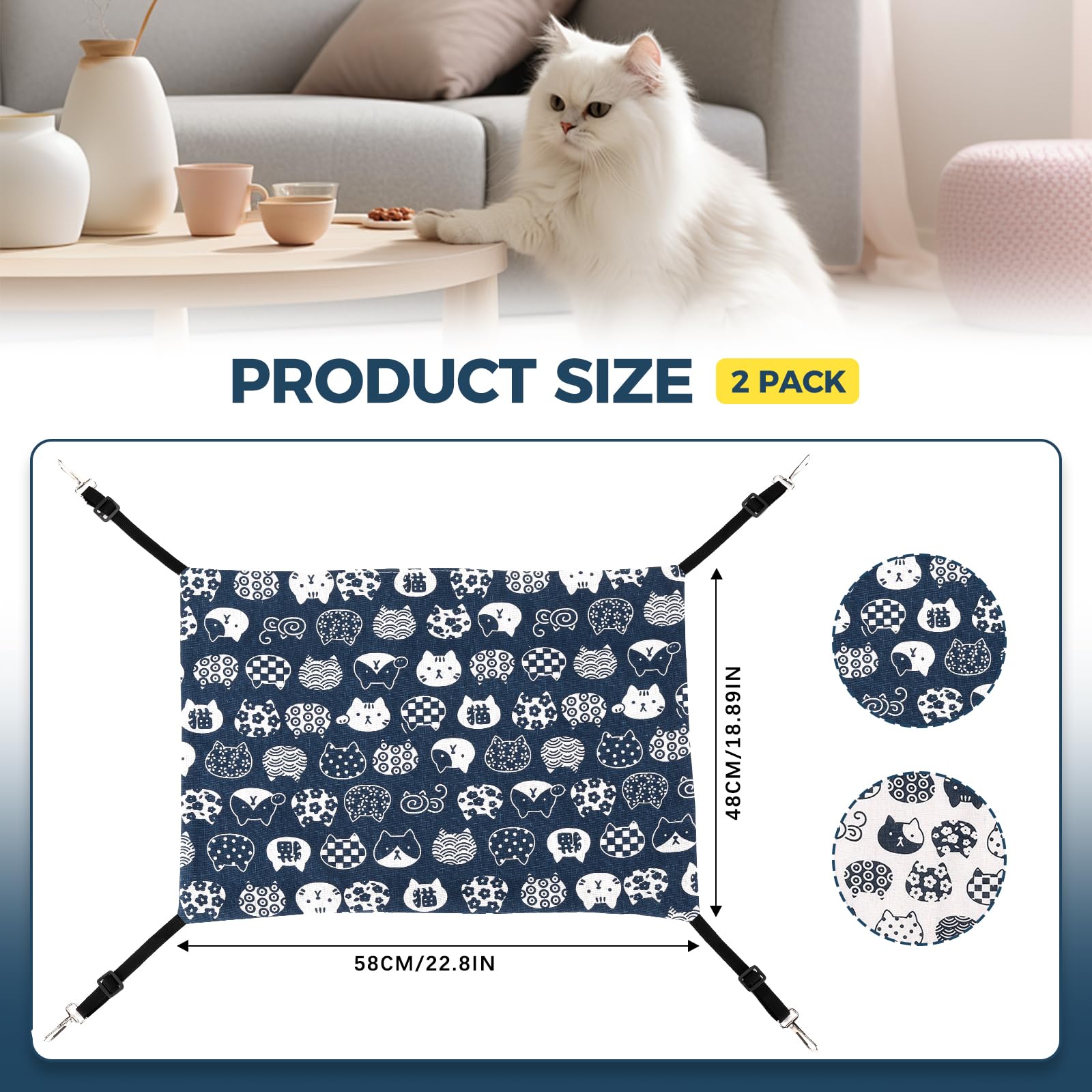 Hamaca para gatos para colgar en jaula, reversible, paquete de 2, hamaca ajustable para mascotas, hamaca suave para gatos, hurones, cachorros, conejos, animales pequeños (L, gato) 4