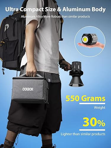 Miniatura 4 de Colbor CL60+VM2 65W COB Luz continua 2700K-6500K Luz de video LED con adaptador de montaje en V y cable D-Tap a Tipo-C, luz diurna con aplicación