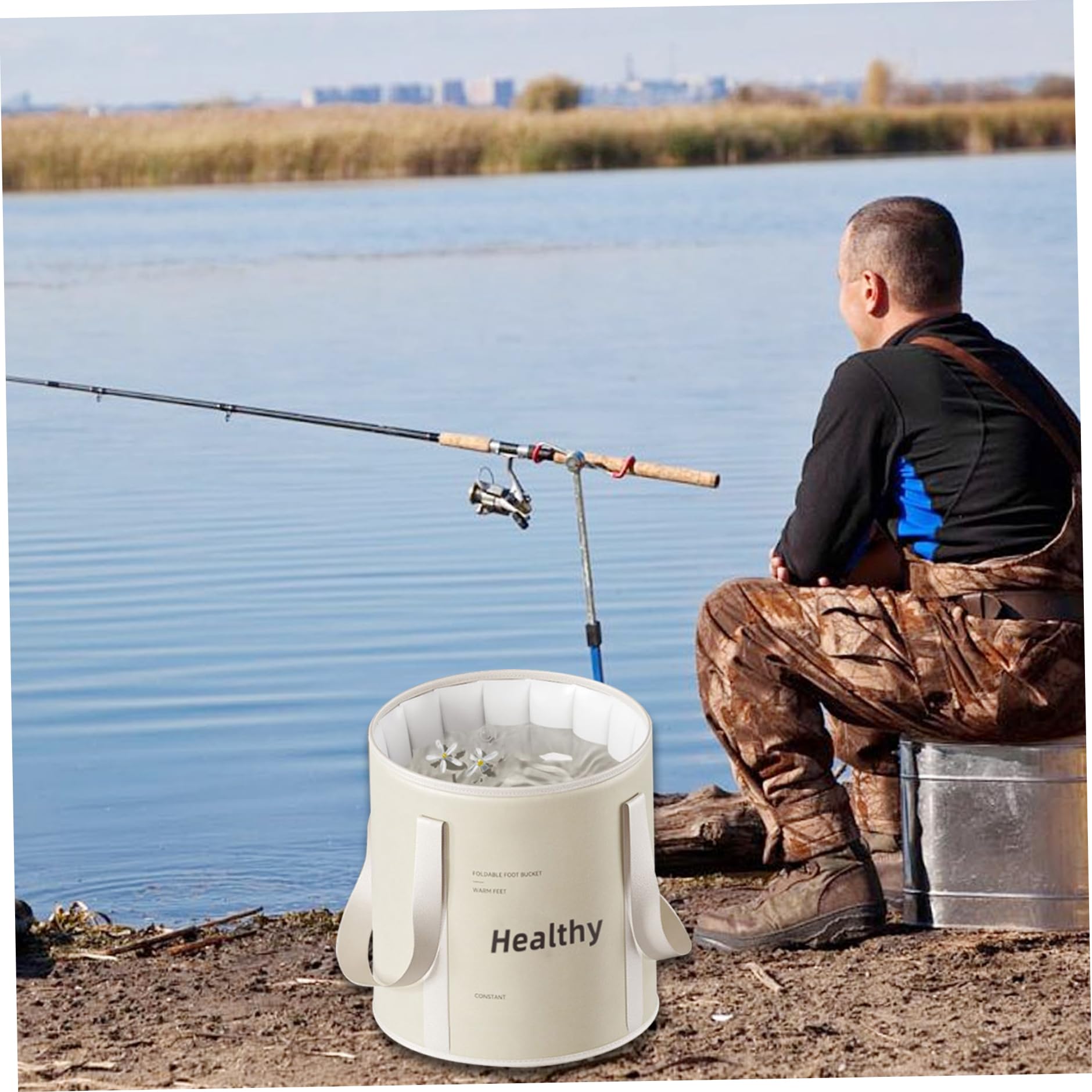 Collapsible Foot Bath with Zippered Lid Portable Foot Soaking Bucket Heat Retaining Non-Slip Foot Bath Tub Collapsible Foot Bath Collapsible Bucket Folding Bucket for Home Outdoor, Champagne