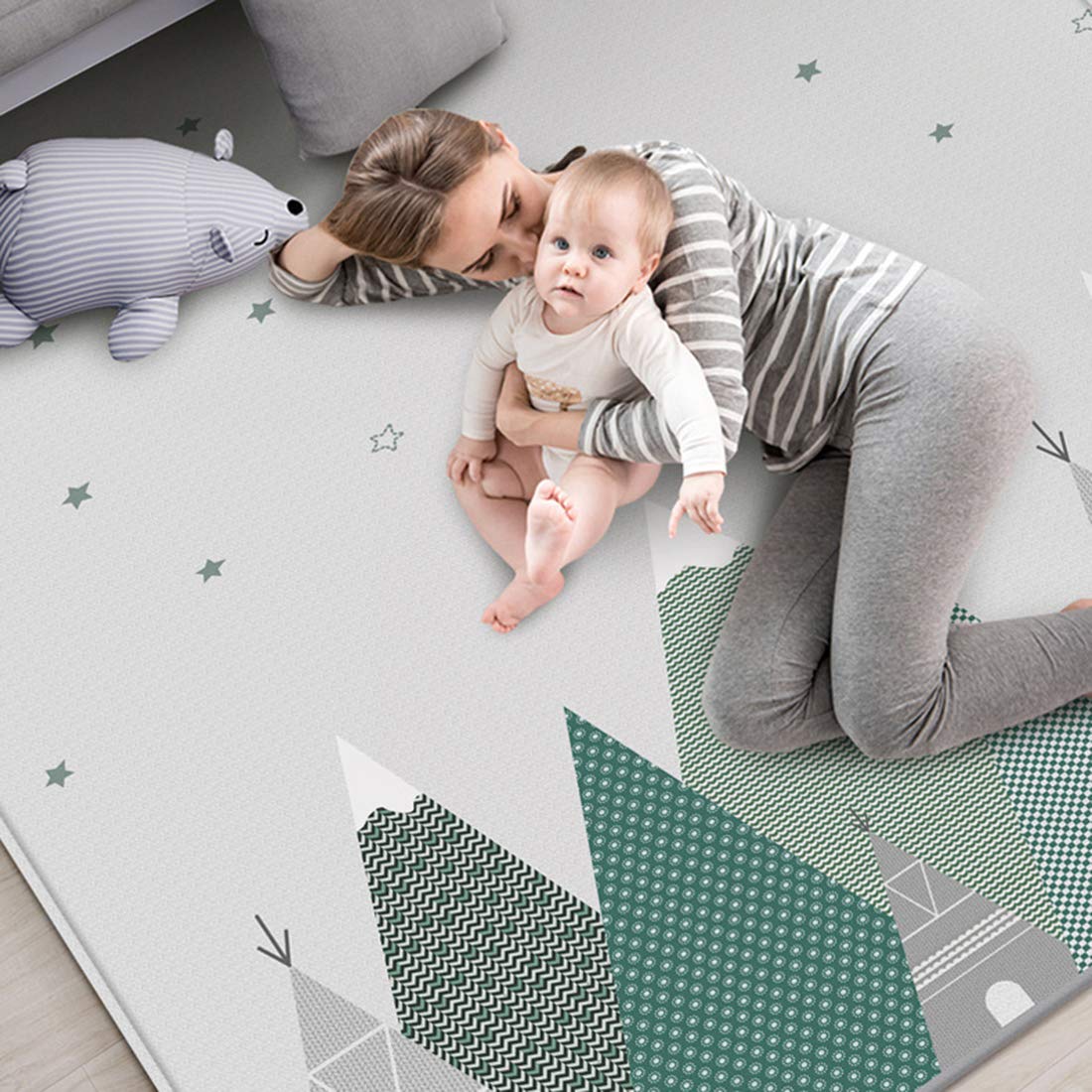 DXX Alfombra Niños Alfombrilla de Juego para Bebé, plegable, antideslizante, extragrande, reversible, impermeable, portátil, de doble cara, para niños pequeños y bebés,200 x 180cm