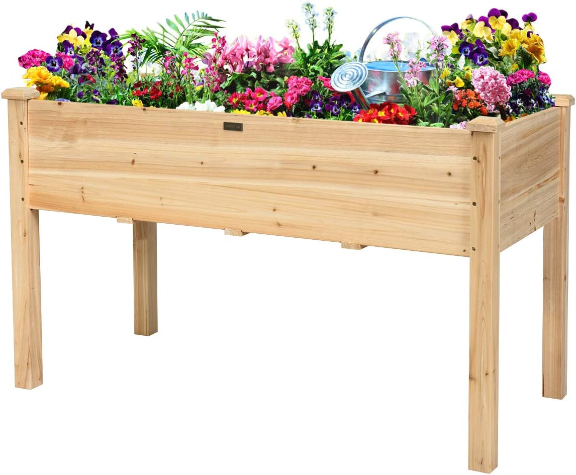 Giantex Raised Garden Bed, Wood Planter Box with Legs, Drain Holes, Elevated Garden Bed for Vegetables, Standing Garden Container Planter Raised Beds for Backyard, Patio, 49" Lx23 Wx30 H