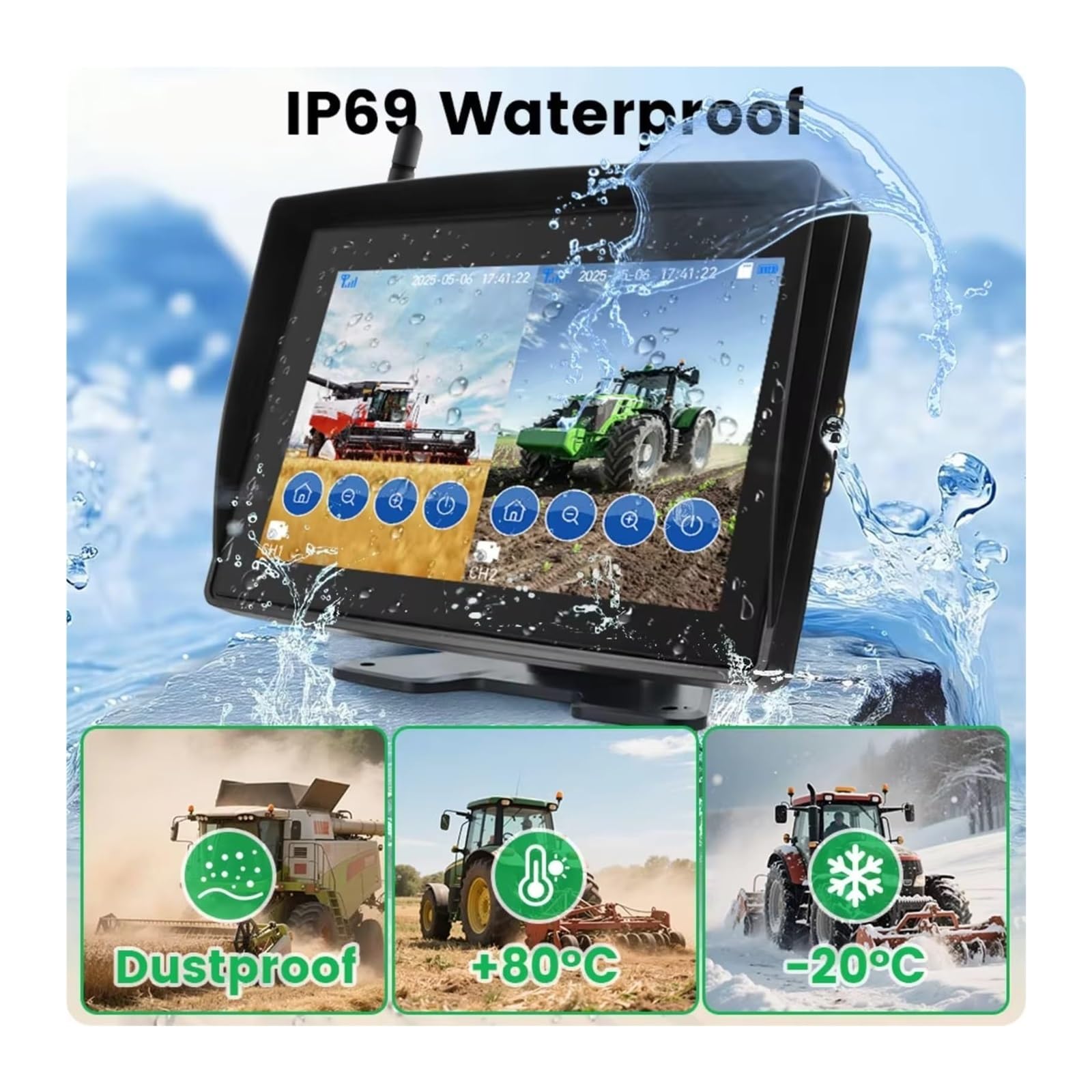 Grabador DVR Táctil Inalámbrico 9 Pulgadas Resistente Al Agua Monitor BSD Cámaras Imán Solar Camiones Remolques Autocaravanas Cámara de Respaldo
