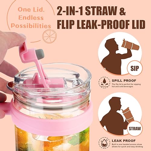 Miniatura 2 de Tronco Vaso de vidrio de 40 onzas con asa, popote abatible a prueba de fugas, vaso de vidrio reutilizable con popote y tapa, taza de café helado con