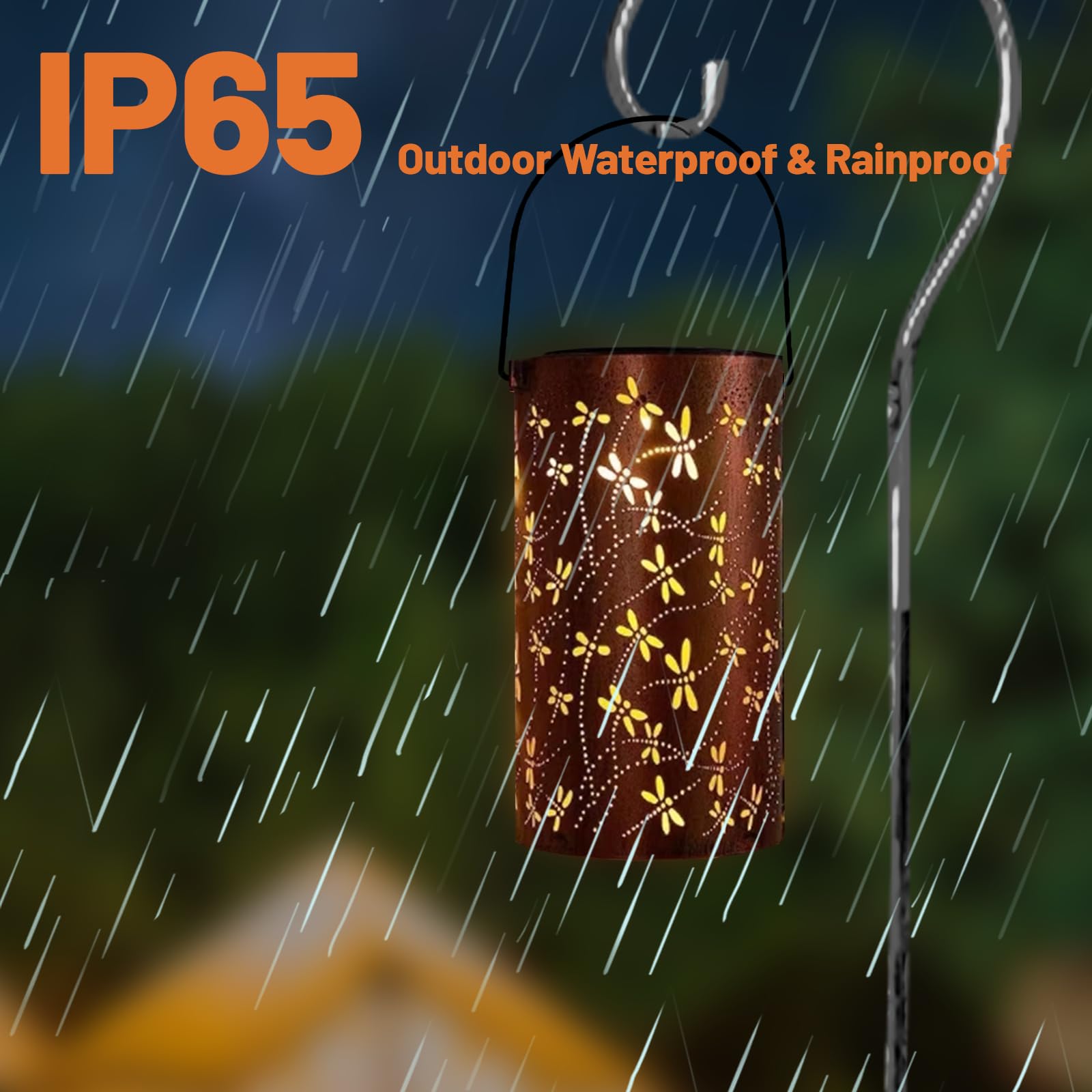 ZIKSUN Solar Lanterns Outdoor Garden Hanging Lights, Dragonfly Hollow Design IP65 Waterproof Lantern - Image 3