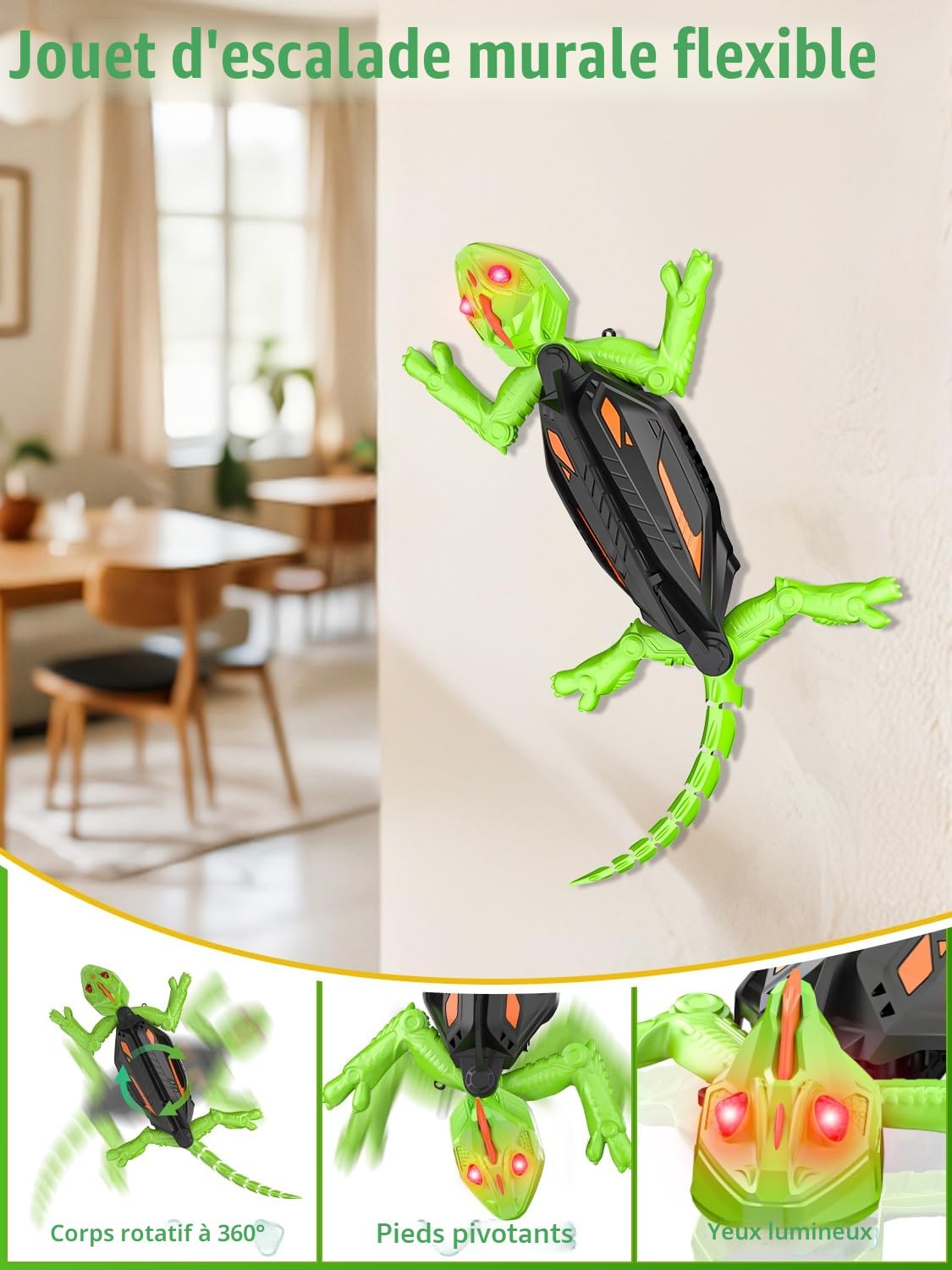 Kssvzz Gecko Radiocommandé Lézard Robot Télécommandé avec Yeux LED Lumineux Cadeau Enfants 3-9+ Ans
