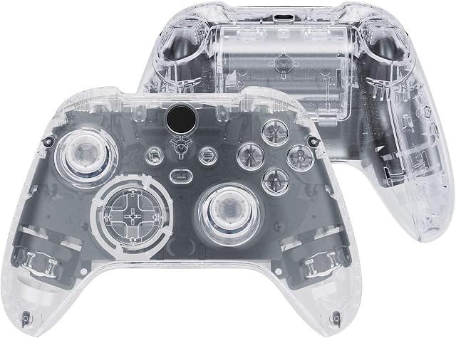 eXtremeRate Transparent Clear Controller Full Set Housing Shell Case w/Buttons for Xbox Series X/S, Custom Replacement Side Rails Front Back Plate Cover for Xbox Series S & Xbox Series X Controller