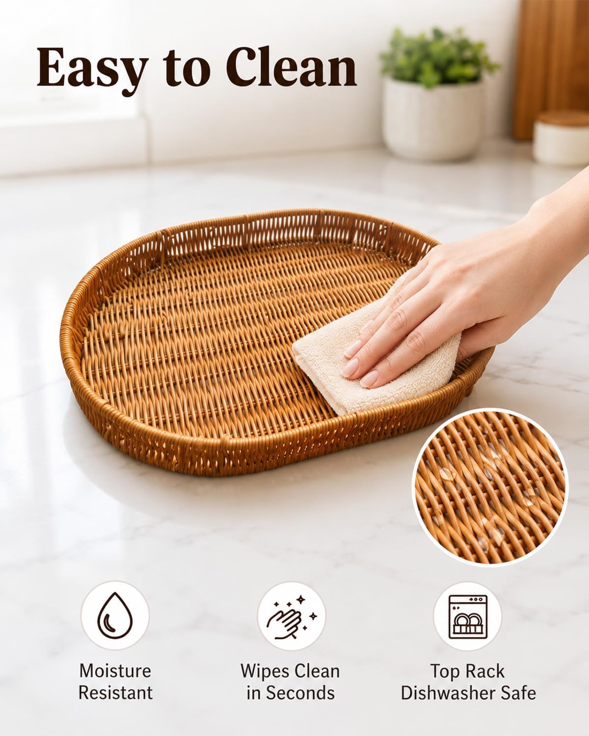 Woven Bread Basket, 3 Pack Wicker Fruit Baskets Rattan Bread Basket Poly Wicker Bread Baskets With Handles For Food Serving, Display, Vegetables, Home Kitchen, Restaurant, Outdoor (Oval set)