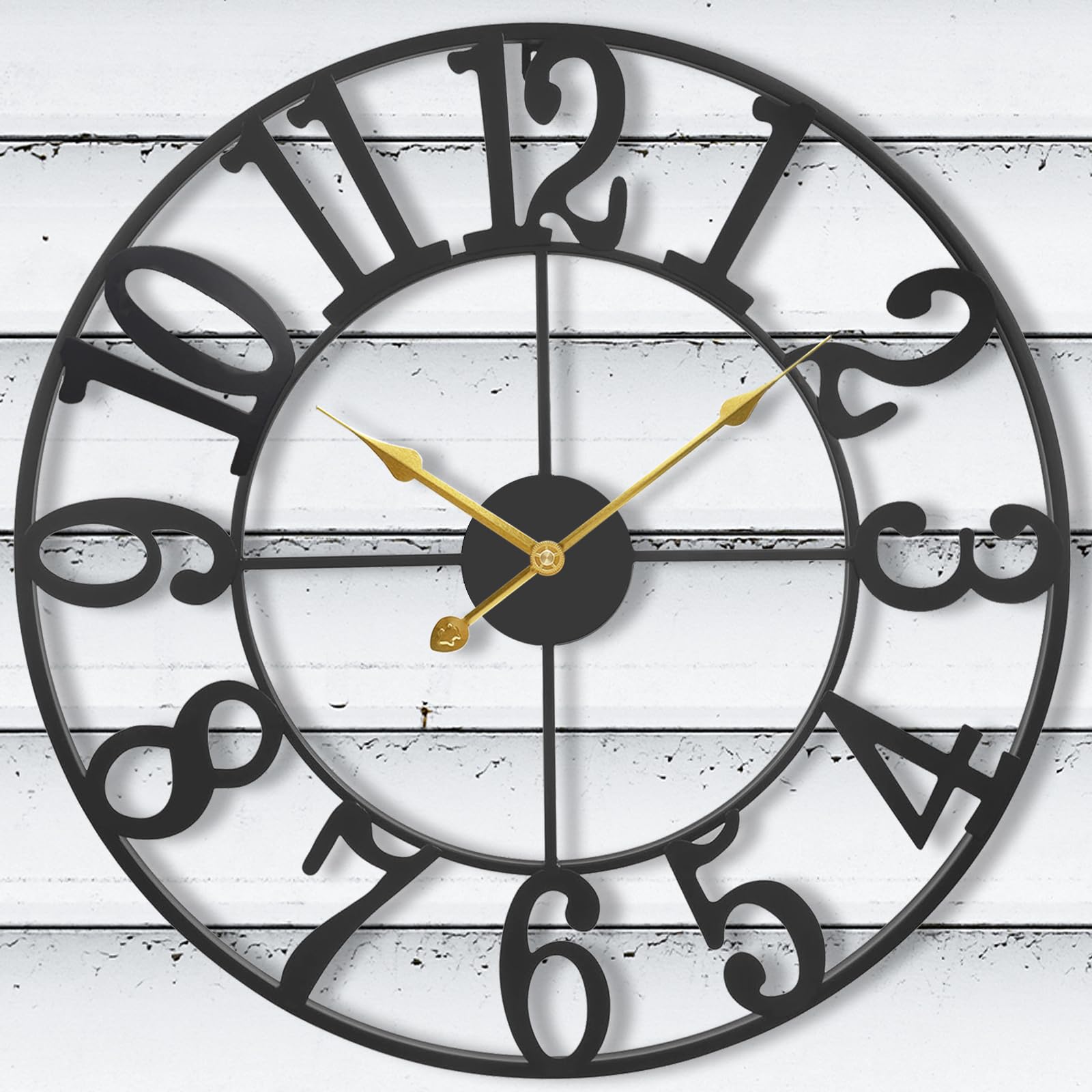 Grande horloge d'extérieur étanche de 76,2 cm pour terrasse – Horloge extérieure arabe pour patio, porche, piscine – Horloge murale décorative rustique en métal noir avec mouvement à quartz
