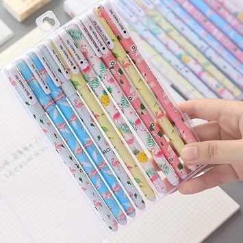 Cute Unicorn Flamingo Gel Pens, 10 Pack Multi Color Fine Point Pens, 0.5mm Smooth Writing Colored Gel Pen Set with Case for Journaling, Drawing