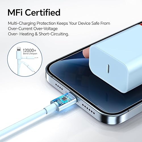 Miniatura 3 de Cargador de teléfono de carga rápida, 3 unidades de 6 pies 20 W PD USB C bloque de cargador de pared con cable tipo C a ightning compatible con