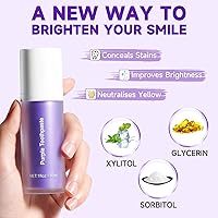 Vista 3 de Pasta de dientes morada para blanquear los dientes, pasta de dientes morada, pasta de dientes morada, blanqueamiento de dientes púrpura, eliminación