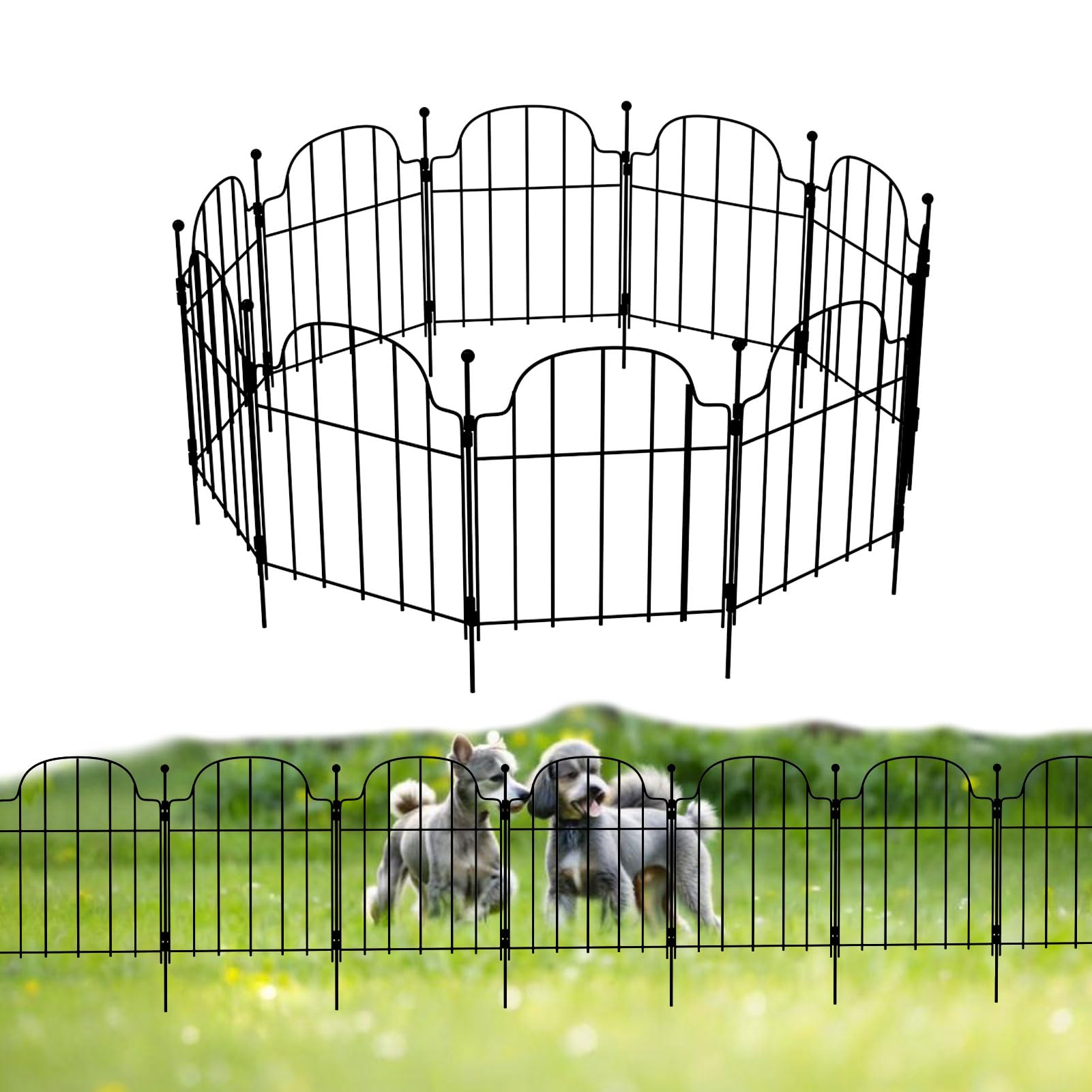 Metal Garden Fence Panels, 10Pack No Dig Temporary Fencing with Stakes 43 cm (H) × 3.3 m (L), Rust-Resistant Metal Border Fencing for Lawns, Flower Beds & Pet Barriers