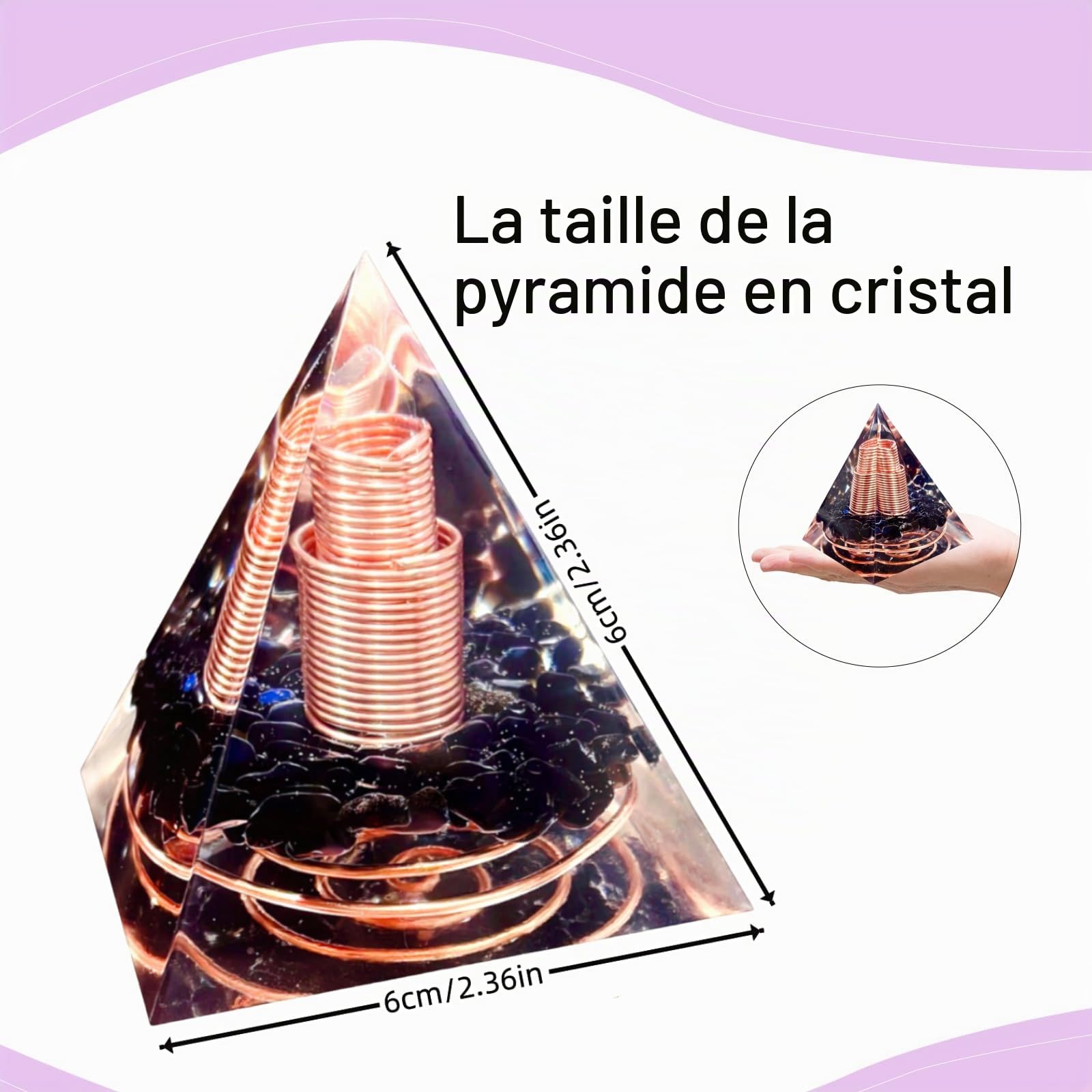 Pyramide colonne cristal,Générateur d'énergie pyramidal de cristal d'Orgonite Obsidienne&Cristal Blanc Réduisez le stress et protégez le chakra pour la méditation,collectez et guérissez(6cm)