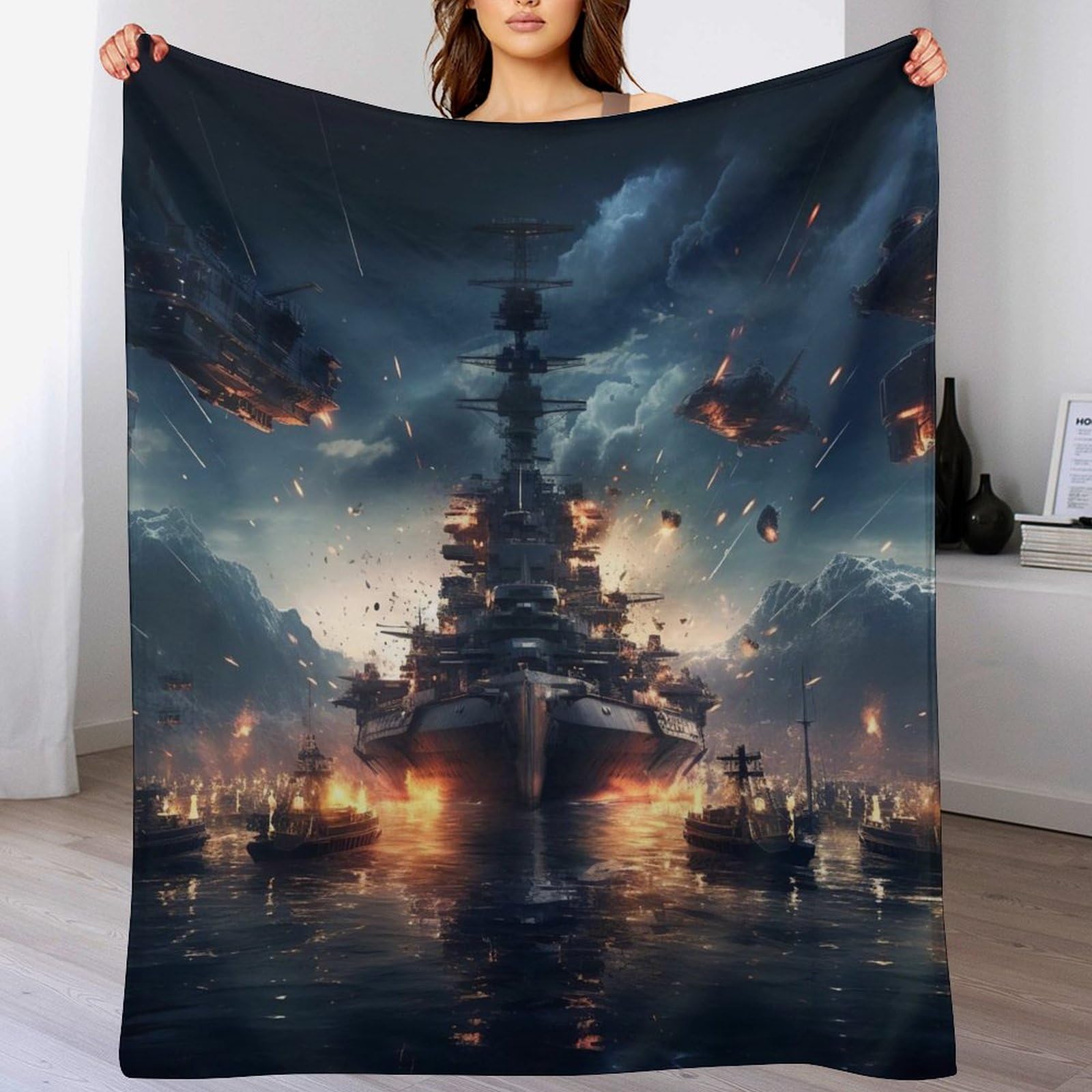 Couverture navire de guerre flannel polaire douce jeté de canapé et lit bébé