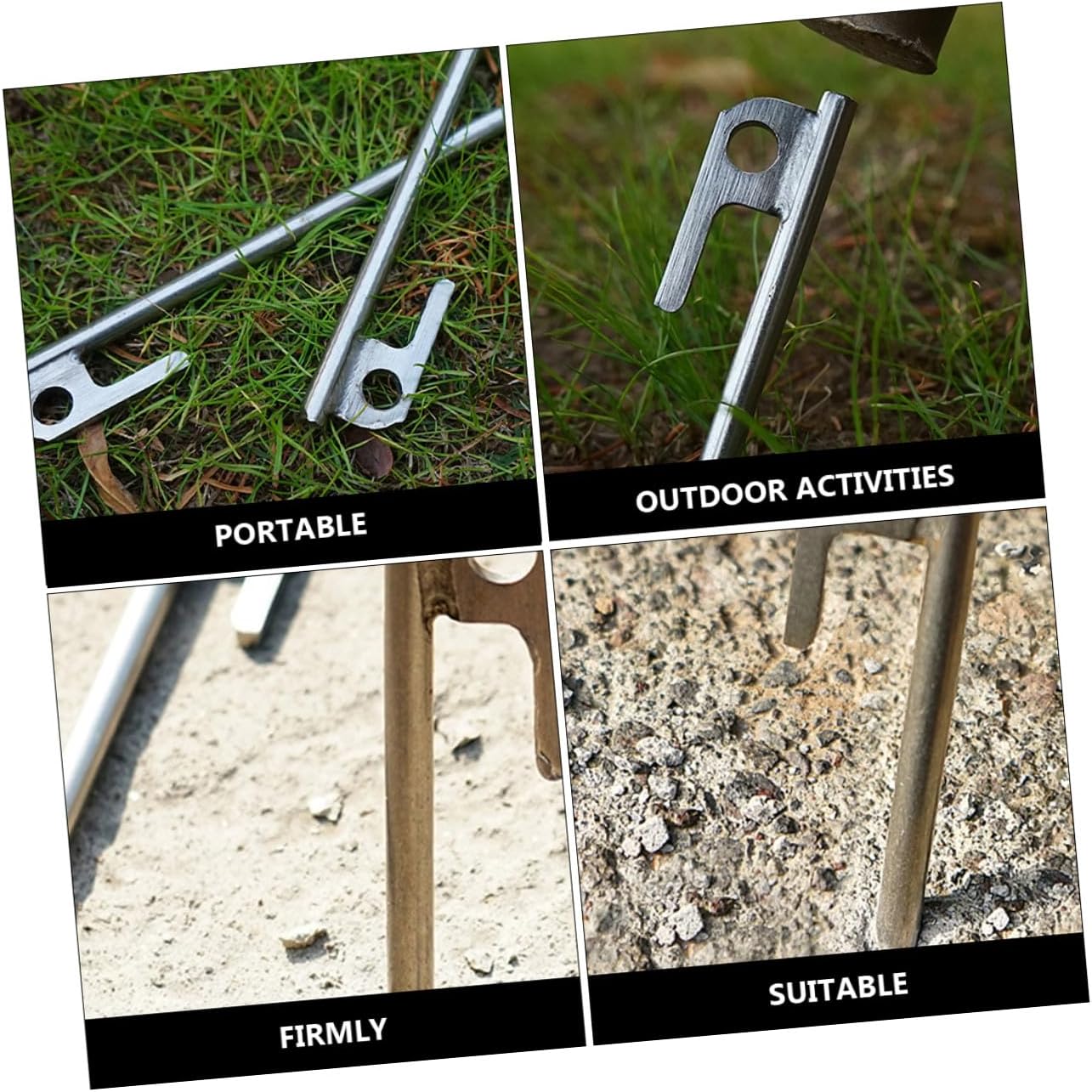 Luxshiny 4pcs Stainless Steel Tent Stakes Camping Ground Pegs for Tents Shelters Awnings Outdoor Use Strong and Reusable