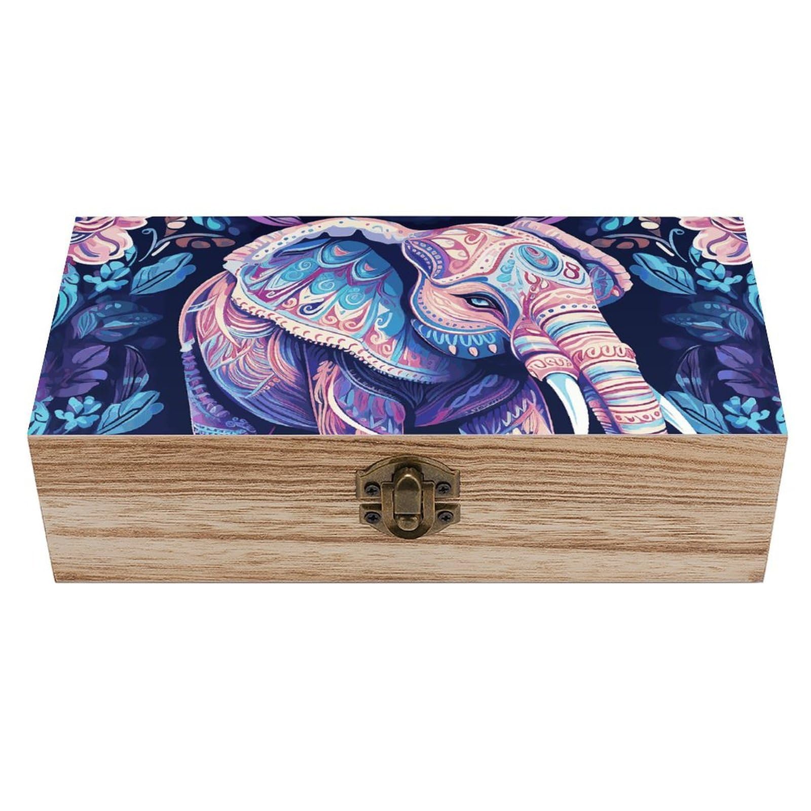 asbwuo Purple Elephant Wooden Keepsake Box Storage Boxes with Hinged Lid