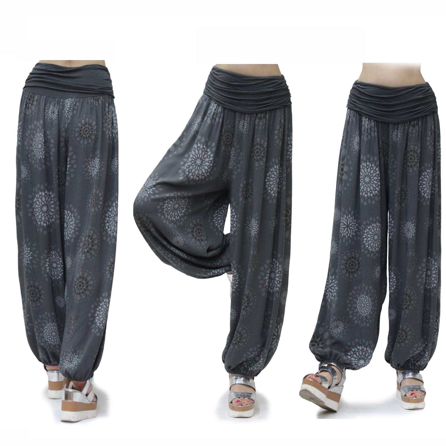 Glamexx24 Damskie lekkie spodnie typu haremki, spodnie na czas wolny, spodnie letnie, spodnie z wieloma wzorami 13090