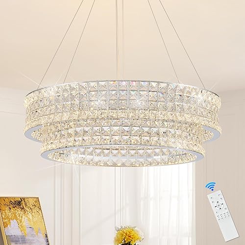 Miniatura 24 de Lámpara de araña de cristal LED de oro moderno de 20" Elegante con hojas de loto, lámparas de techo regulables con control remoto de lujo para