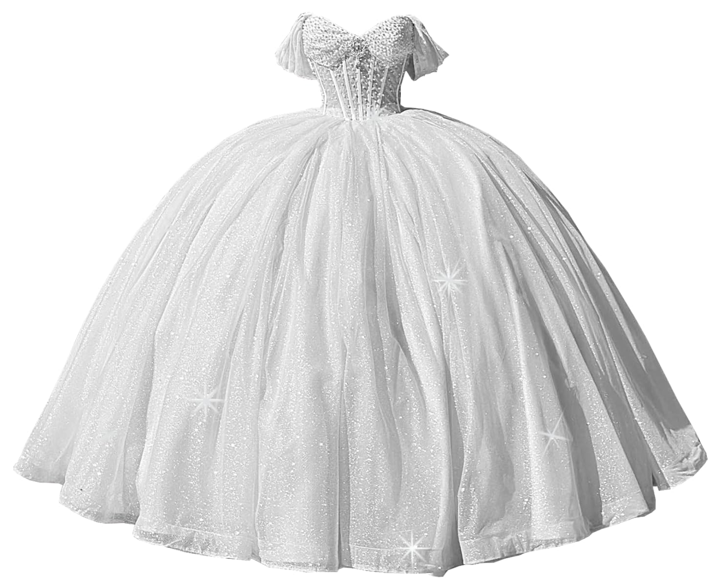 Sparkly Quinceanera Dress with Bow Puffy Sweet 16 Dresses Ball Gown with Train Off Shoulder Formal Party Gown SE016