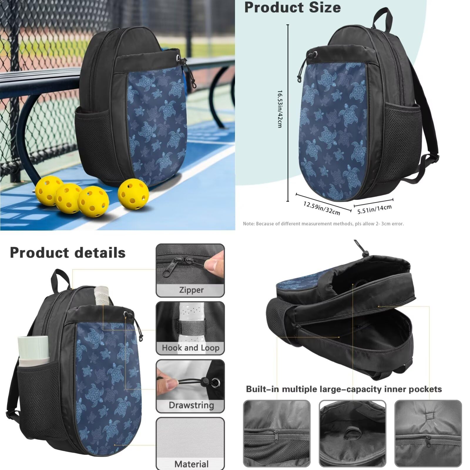 Set di 2 racchette da pickleball, borsa leggera in fibra di vetro, racchette da pickleball per adulti e adolescenti