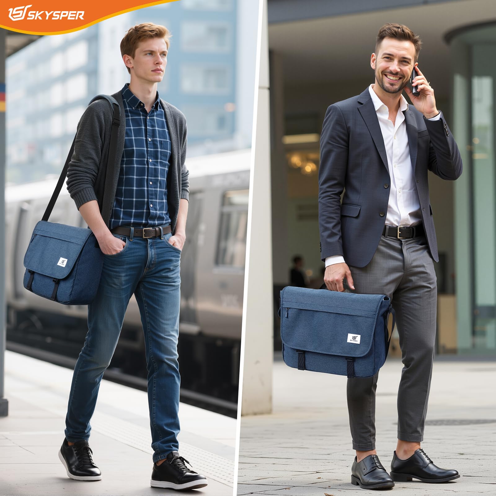 SKYSPER URBANX15 Borsa a tracolla per laptop 15.6" - Messenger bag antirubino grande uomo donna, lavoro e scuola
