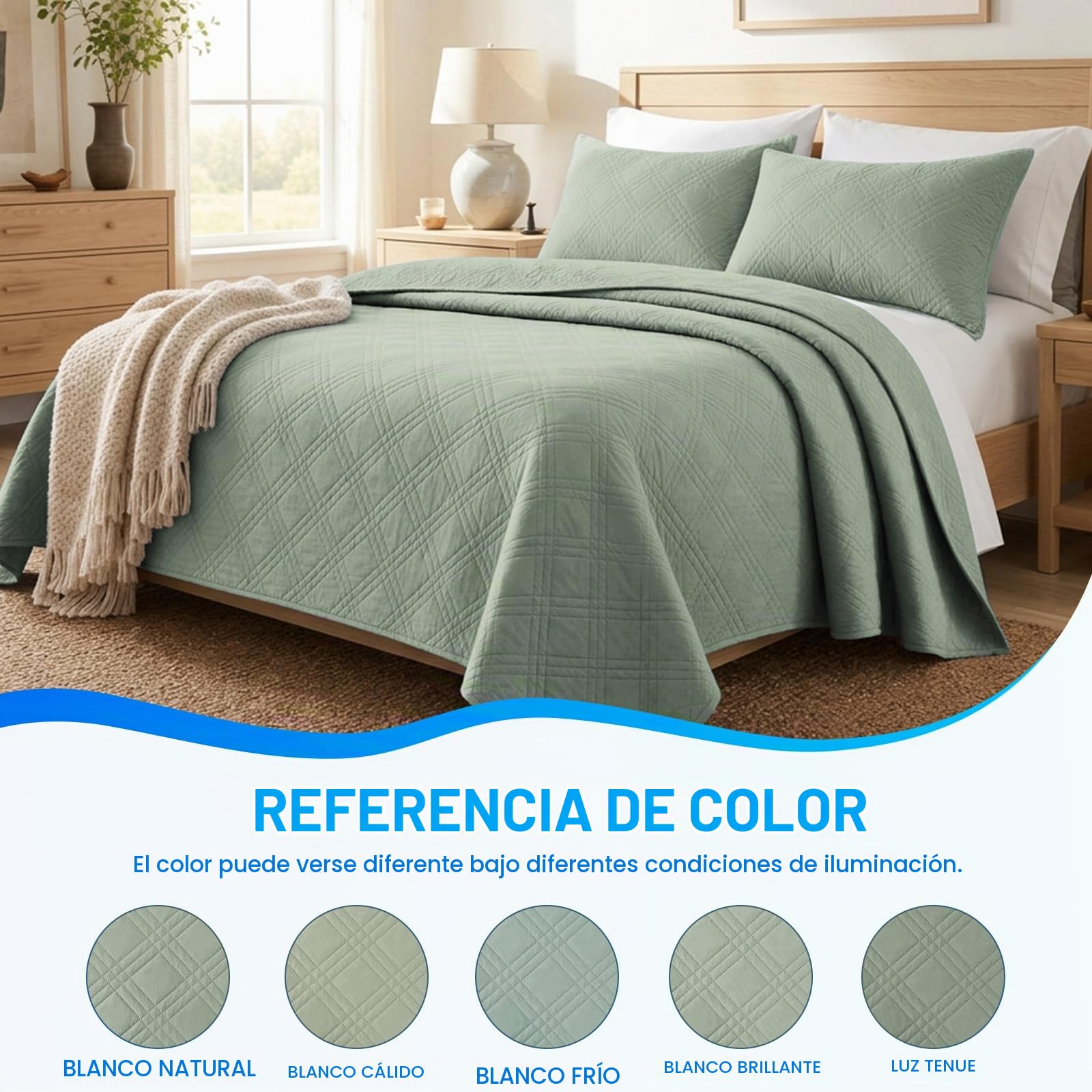 Colcha para Cama, 220x260cm, Colchas De Verano Diseño De Rombos, Cubrecama Colcha De Microfibra, Cubrecama Multiusos, Moderna, Suave Y Ligera, para Cama O Sofá, Verde Claro