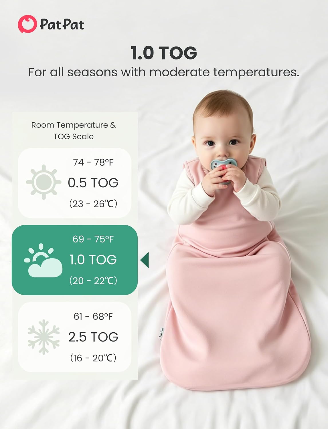 PATPAT Bamboo Viscose Baby Wearable Blanket (Sleep Sack Style), 0.5 TOG/1.0 TOG, Breathable & Soft, 2-Way Zipper, 0-24 Months