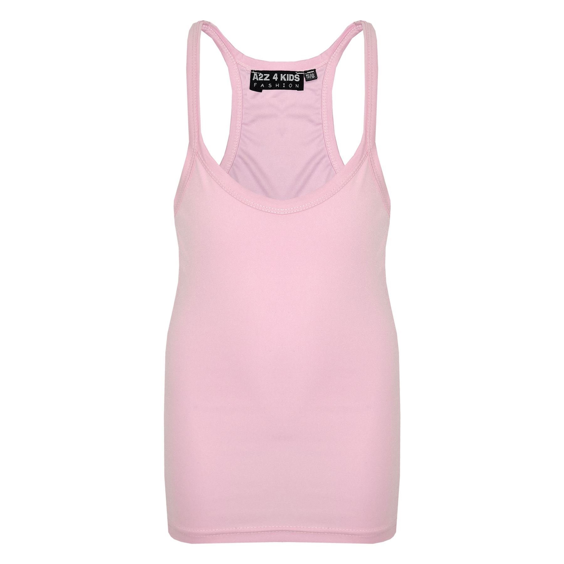 Kids Girls Childrens Vest Top - Racer Vest Baby Pink 11-12