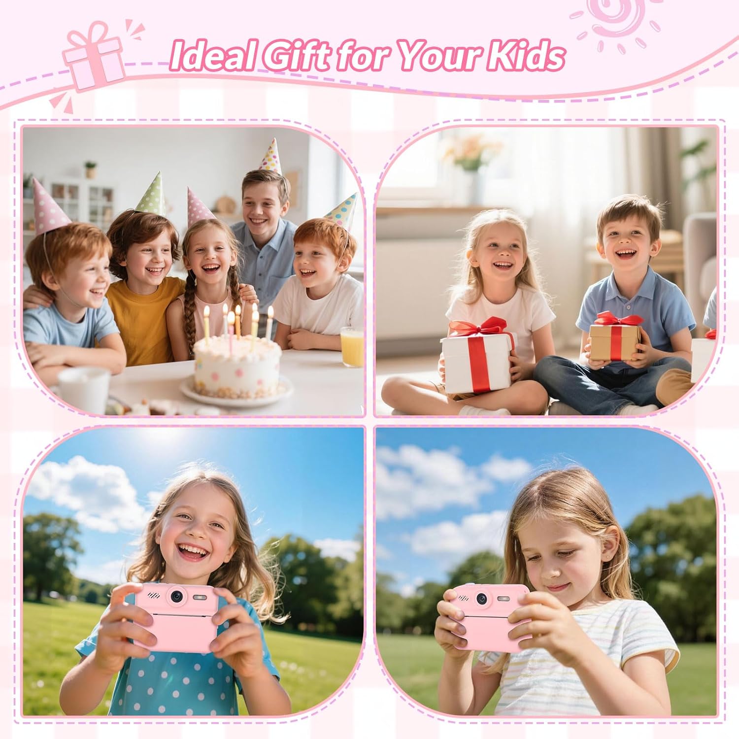 Mafiti Kids Camera Instant Print, 48MP Digital Camera Selfie 1080P Video with 32G TF Card, Toys Gifts for Girls Boys Aged 3-12 for Christmas/Birthday/Holiday (Pink)