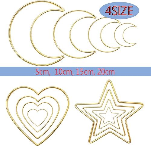 Miniatura 3 de Anillos de metal dorados para atrapasueños, 12 piezas de macramé de metal para manualidades y anillos con forma de círculo de luna y estrella para
