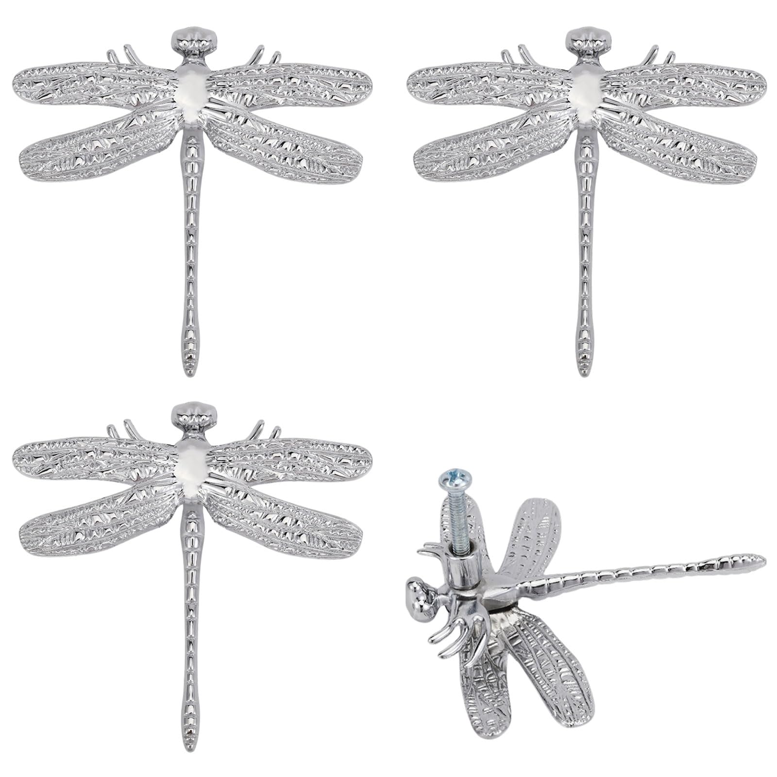 CONCHLERY 4Pcs Brass Dragonfly Cabinet Knobs Decorative Door Knobs for Cabinet Dresser 3.1x3.1x0.8In Platinum