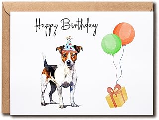 Jack Russell Birthday Card - Cute Jack Russell Dog Card - Dog With Balloons Card - Jack Russell Happy Birthday Card - Happy Card